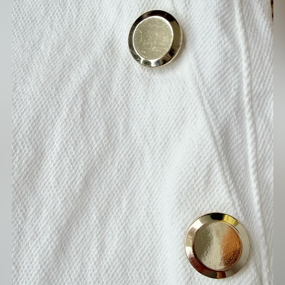 Zara White Wide Leg Cropped Jeans High Rise Gold Button Sailor Size 6 Nautical - Picture 8 of 9
